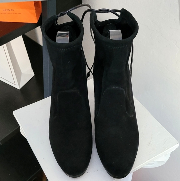 Stuart Weitzman Ankle Boot Perfection Glove Heel bootie Tie back black suede - Picture 6 of 14